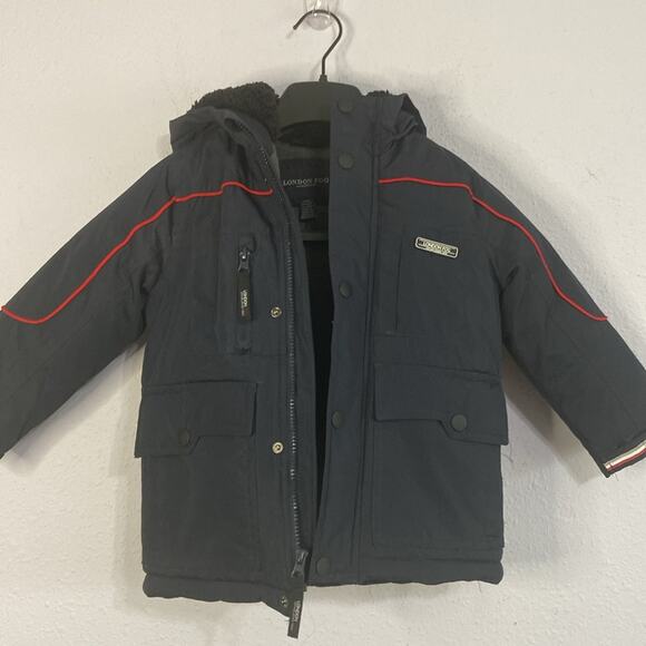 London Fog Kids Navy Sherpa Lined Hooded Winter Jacket Size 4 - Picture 2 of 13